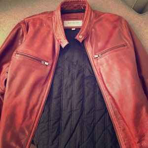 Men’s Andrew Marc red leather jacket